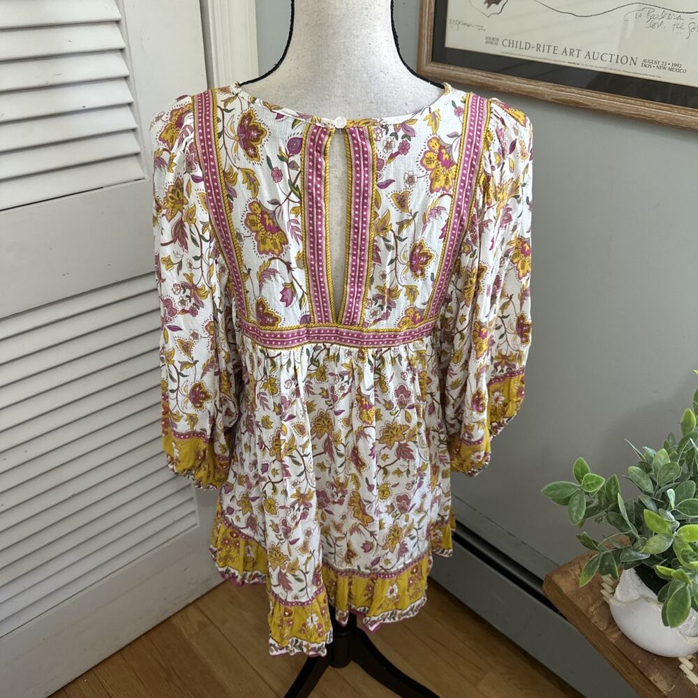 Rachel Zoe Top Womens Small White Floral Peasant Blouse Tunic Tassels Boho Chic - Picture 4 of 9